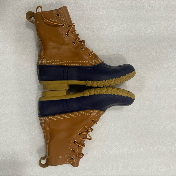 LL Bean 8” Bean Boots Blue Brown Made in USA Duck Boot Preppy Size 6N EUC - Picture 6 of 11